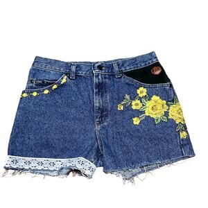Lee Vintage Jean Shorts Custom Boho Floral Cottagecore Coquette Festival 30"